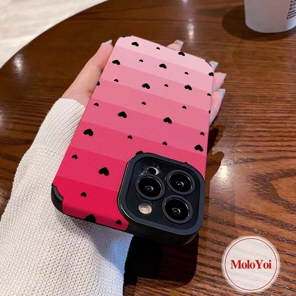 IPHONE Casing Ponsel Silikon Tahan Guncangan Cinta Hati Sederhana Untuk Iphone7 8 Plus XR X XS Max 7Plus 11 13 14 12 Pro Max Mewah Warna Gradasi Tekstur Kulit Lembut Tpu Cover