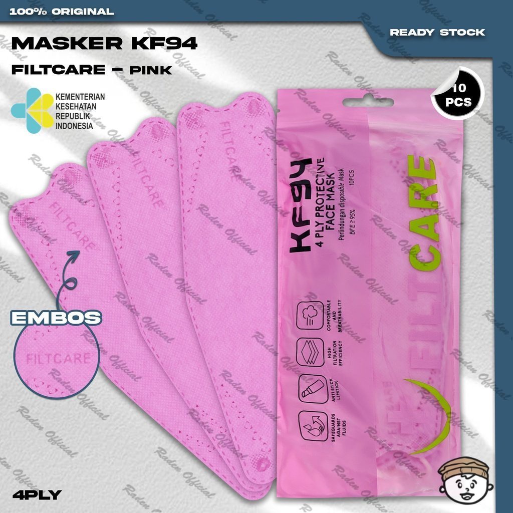 Masker KF94 FILTCARE 4Ply Isi 10Pcs Warna Pink Merah Muda Korea KF 94 4 Ply Earloop Surgical Mask Ke