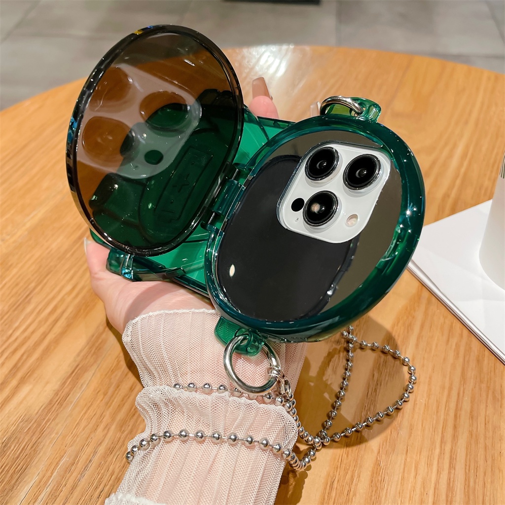 Lanyard Case iPhone 14 Pro Max Dengan stand Case iPhone 13 Pro Max12 11 Pro Max14 Plus Cermin aesthetic Kreatif Kartun Astronot Berdiri Perlindungan shockproof TPU Lembut Penutup Belakang