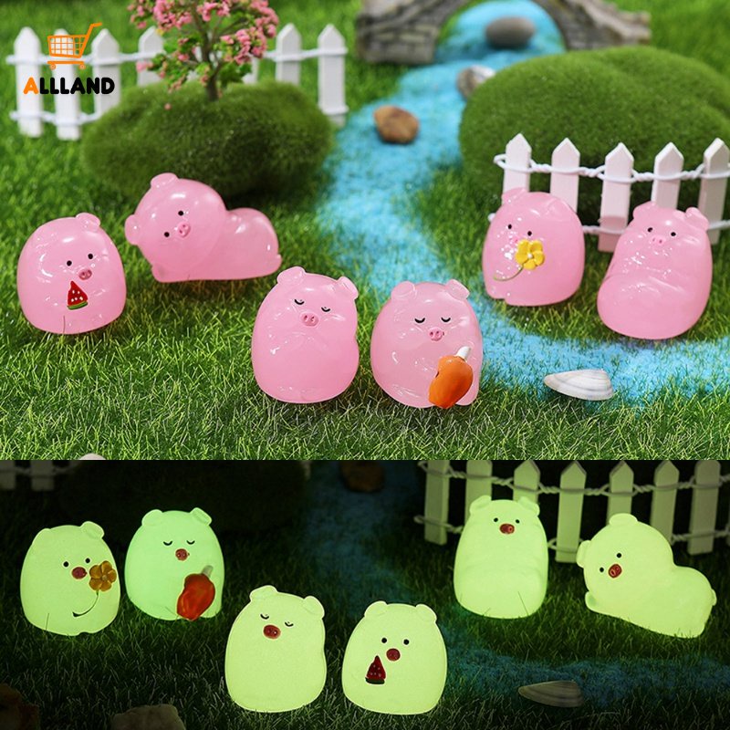 Ornamen Interior Otomatis Celengan Mini Pink/Lovely Luminous Resin Piglet Model Untuk Dekorasi Microlandscapes