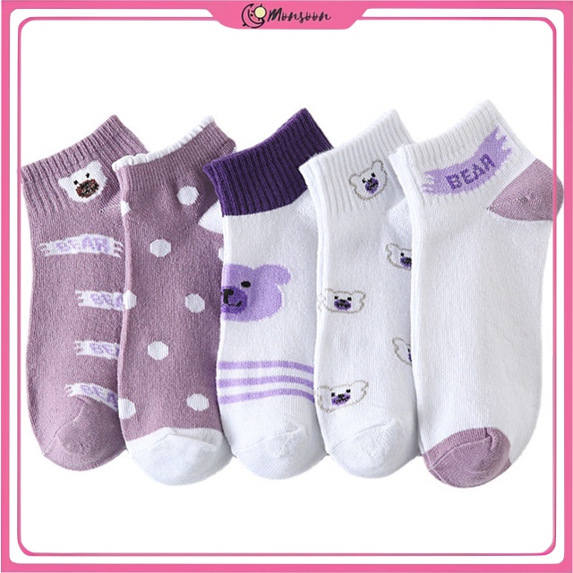 MONSOON - D2030 Kaos Kaki Pendek Purple Bear / Kaos Kaki Pria Wanita Motif Beruang Ungu K5701 / Kaos Kaki Wanita Motif Beruang Ungu