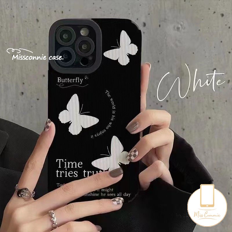 IPHONE Casing Tekstur Kulit Mewah Kompatibel Untuk Iphone11 14 13 12 Pro MAX 7Plus XR X 7 8 Plus XS MAX Shockproof Lembut Tpu Silicon Retro Fantasi Butterfly Cover