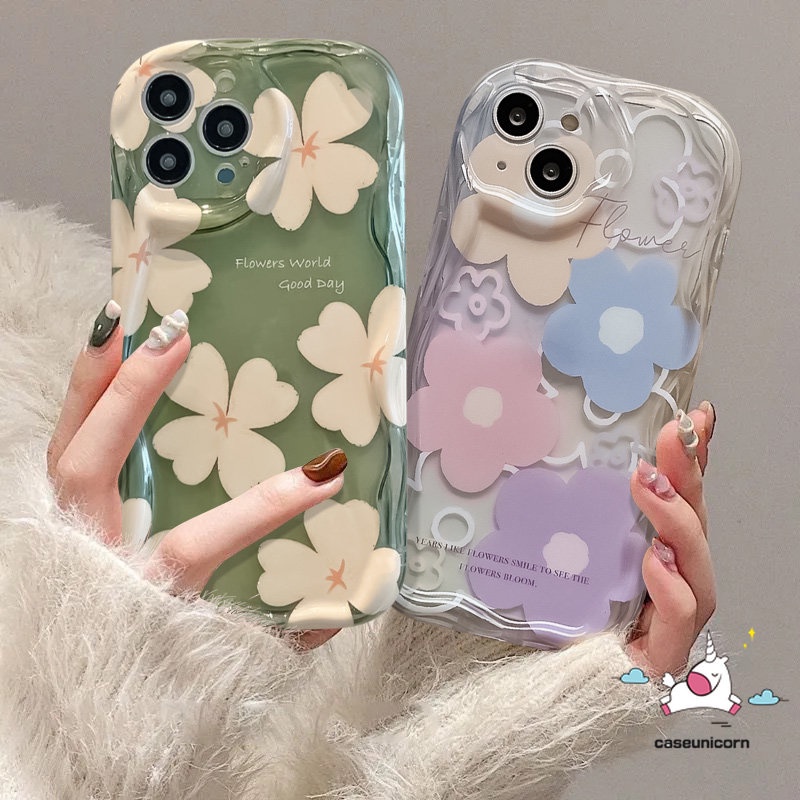 Case Untuk Redmi 10C 9C 9T 10 9A 9 10A A1 A2 9C NFC Note 10Pro 11 10 11s 10s 10 Pro Max Plus POCO M3 3D Wavy Curved Edge Fresh Flowers Shockproof Airbag Glossy Tpu Soft Back Cover