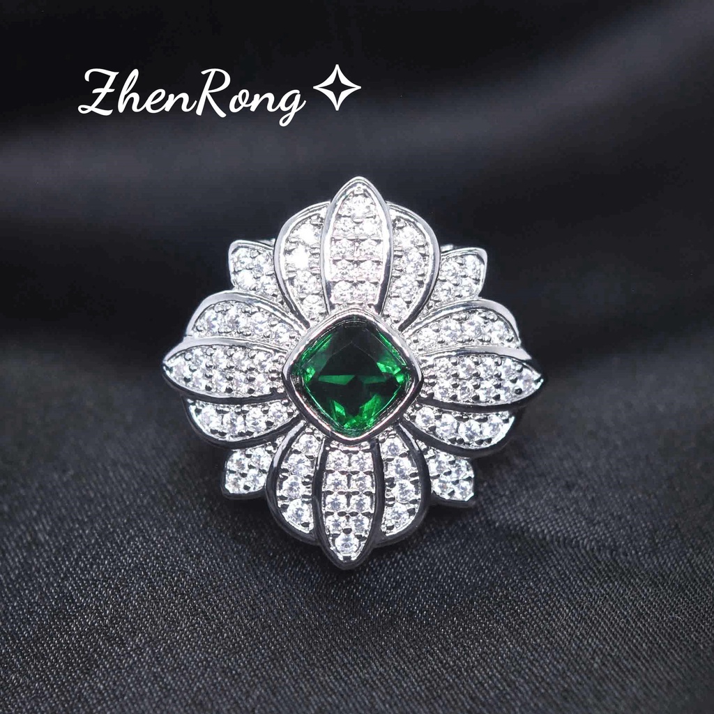 Goldkingdom Fashion Perhiasan Aksesoris Ready Stock Hijau Tetesan Air Persegi Kelopak Zirkon Set Wanita Empat Daun Rumput Anting Liontin Cincin