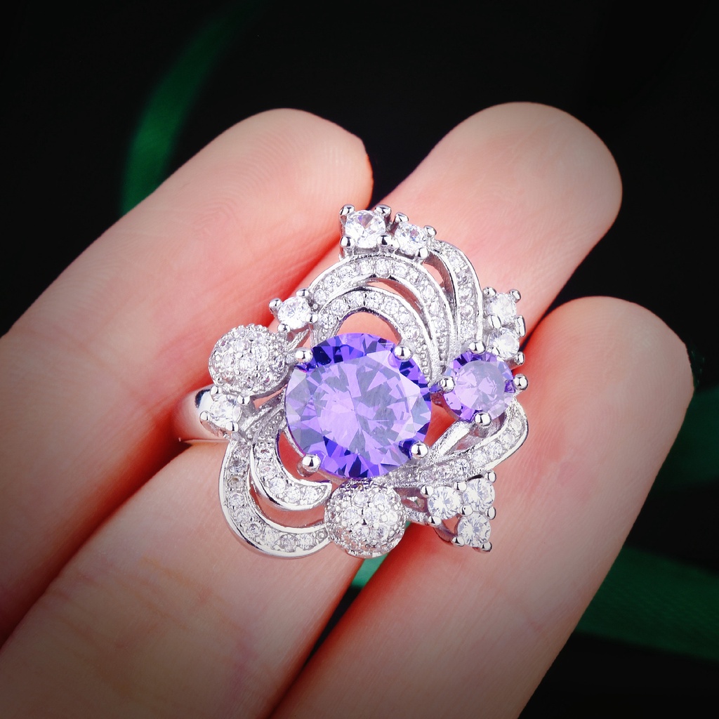 Goldkingdom Aksesoris Perhiasan Fashion Ready Stock Caibao Cincin Dengan Berlian Amethyst Asche Kuning Berlian Cincin Perempuan