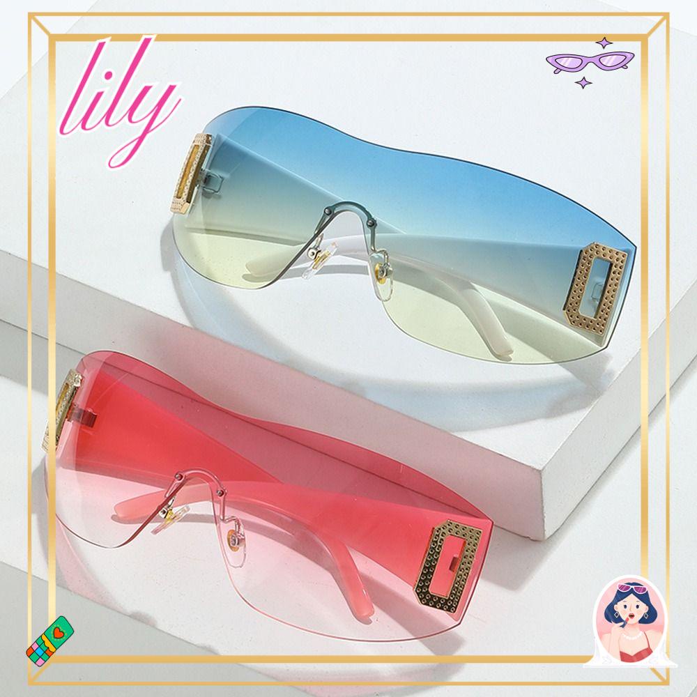 Lily Y2K Kacamata Hitam Untuk Wanita Trendy Permata Tanpa Bingkai Eyewear Shades Sport Sunglasses