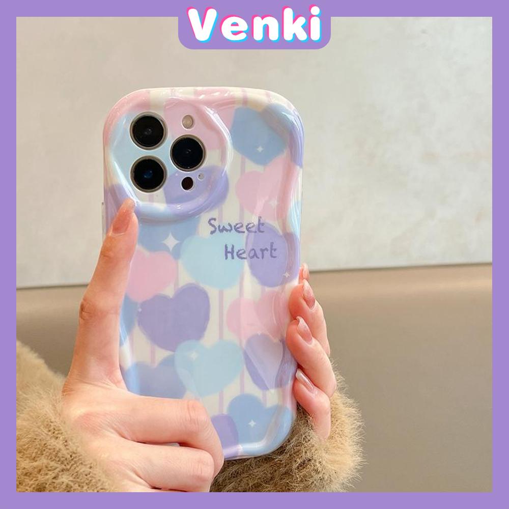 VENKI - For iPhone 11 Phone Case Curved Edge Wave Case Glossy Black TPU Airbag Shockproof Camera Case Pink Blue Heart Compatible with iPhone 14 13 Pro max 12 Pro Max xr xs max 7 8