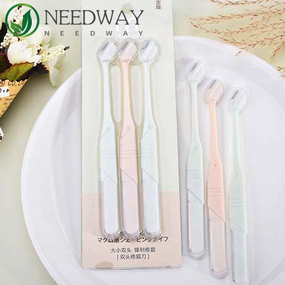 Needway  Pemangkas Alis Makeup Wajah Pemula Stainless Steel Alat Makeup Kepala Ganda Alat Cukur Alis