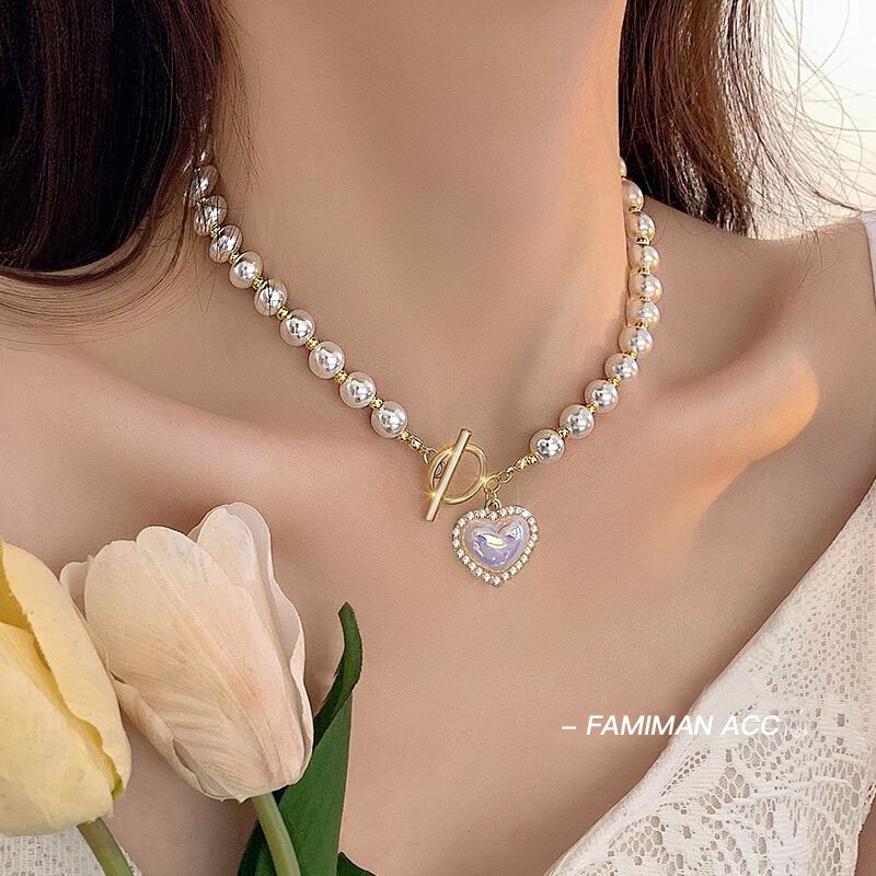 Ay (CN) Elegan Zirkon Kristal Mutiara Manik Double Layer Kalung Busur Tulip Hati Kupu-Kupu Liontin Rantai Choker Untuk Wanita Perhiasan Aksesoris