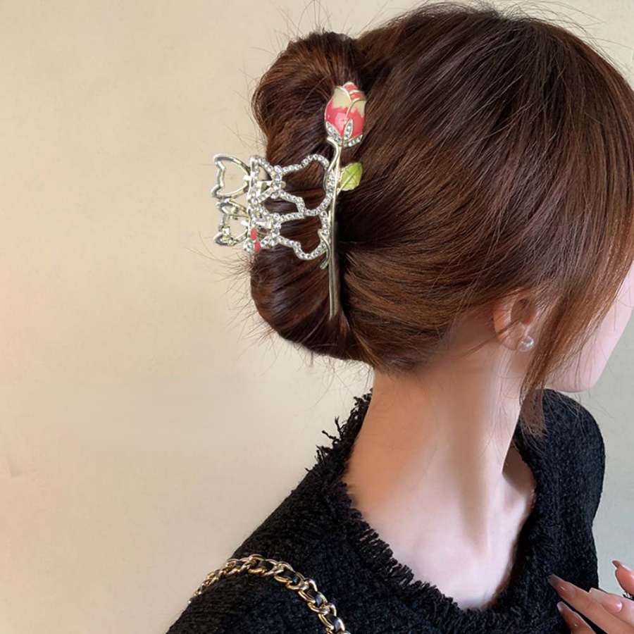 Alloy Rose Cat Berlian Imitasi Rambut Klip Wanita Kristal Rambut Claw Hairpin Aksesoris Rambut