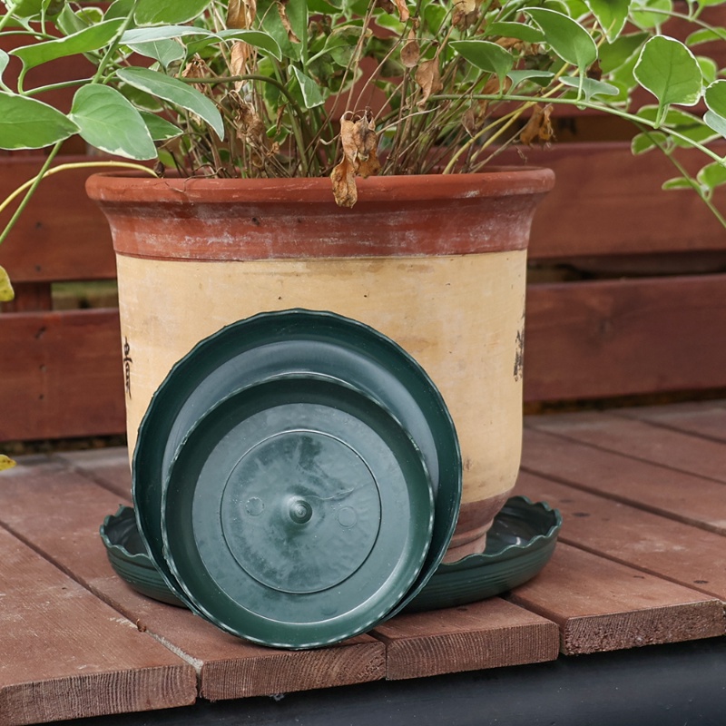 Tray Pot Bunga Resin Bulat Hijau Portable/Alas Drainase Tanaman Tahan Lama Perlengkapan Taman Rumah Indoor Outdoor