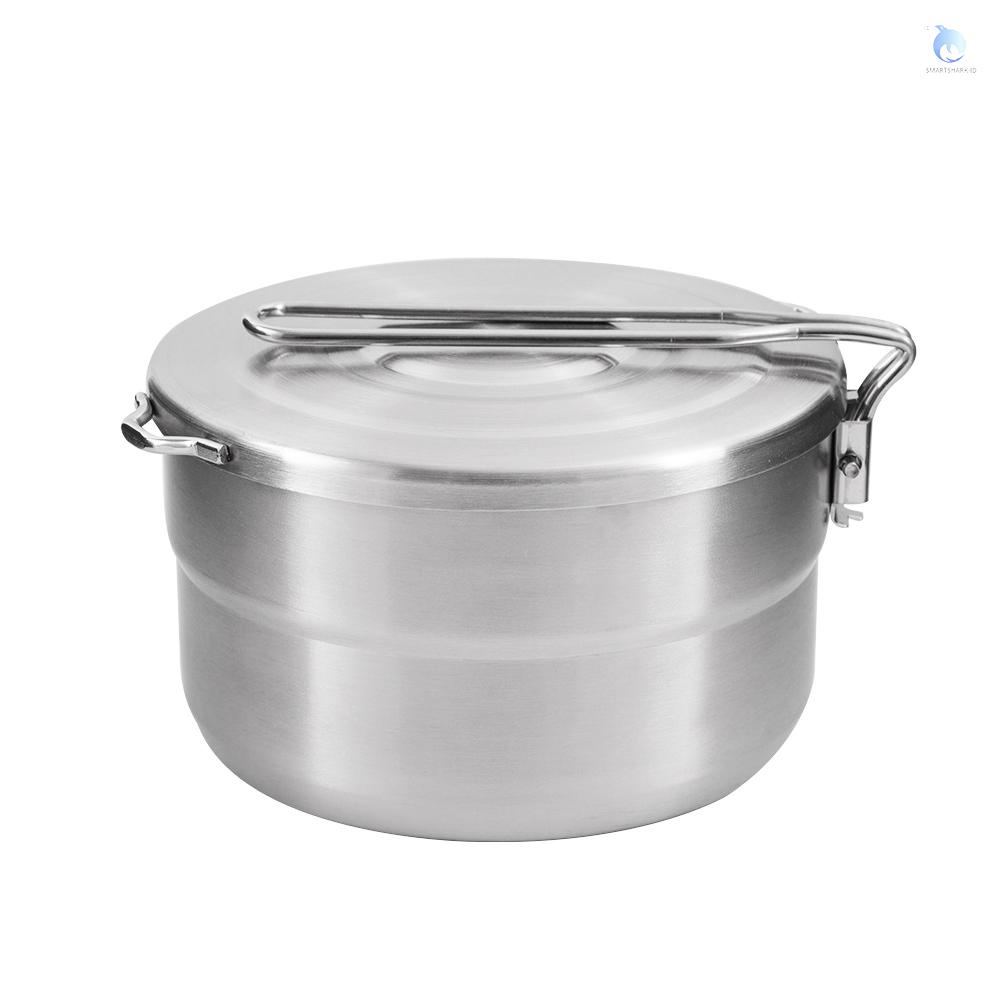 Smar-1.5l Lunch Case Stainless Steel Dengan Tas Penyimpanan Camping Pot Untuk Backpacking Hikiing Memancing