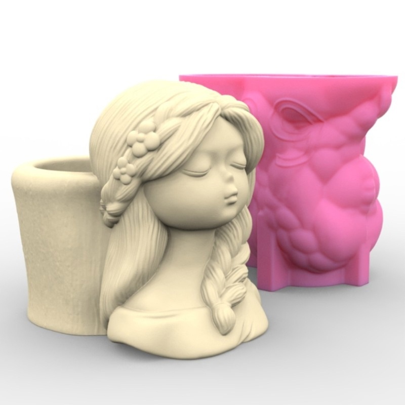 Siy Kepang Samping Gadis Cetakan Silikon Flower Girl Planter Mold Cetakan Resin Pot Bunga