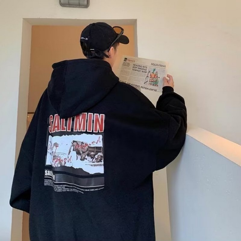 BISA COD M-XXXXXL Hoodie Japanese Style Unisex Hoodie Vintage Hiphop Printing Men's Fashion Long Sleeve Model on 5XL Sweatshirt Winter Casual Hooded Sweater Black White