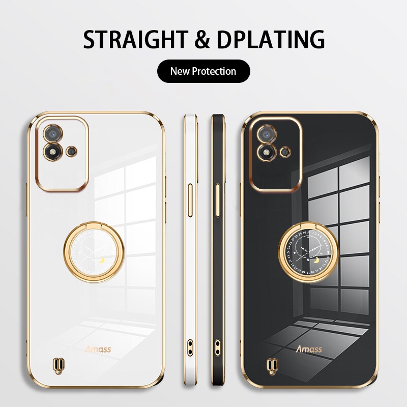 Andyh Casing Ponsel Silikon Ultra Tipis Untuk OPPO Realme Narzo 50i Deluxe Fall Protection Gold Band Dengan Cincin Jam Dan Lanyard Gratis