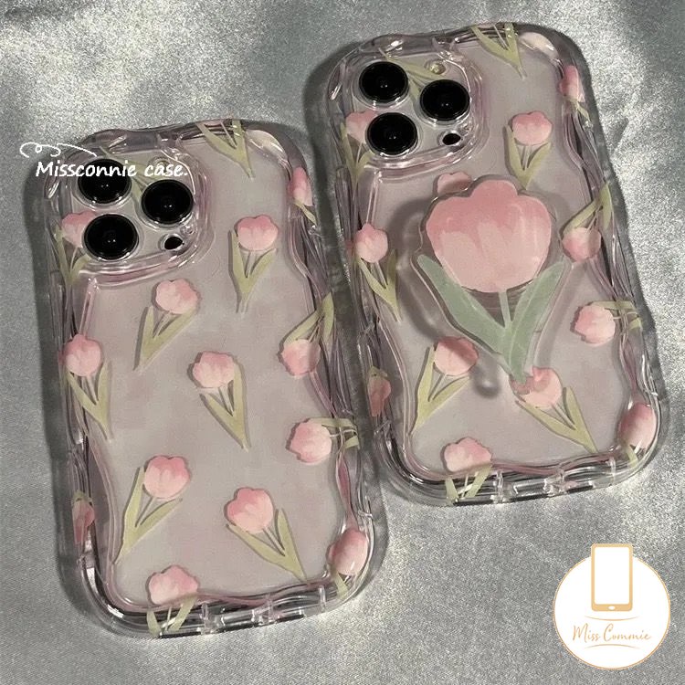 Bunga Segar Tulip Case Untuk Redmi 9A 9T 9 10A 10C A1 10 A2 9C NFC Redmi Note12 11 9 10s 8 11s 10 Pro Max POCO M3 3D Wavy Curved Edge Soft Floral Case Dengan Bracket Bunga