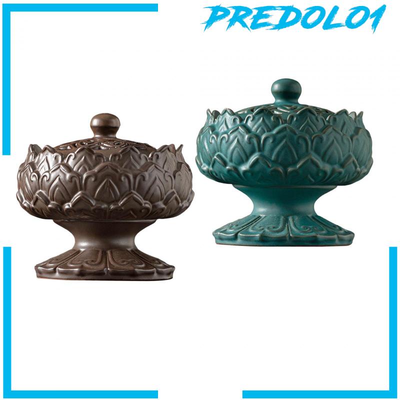 [Predolo1] Holder Burner Kerucut Keramik Bentuk Lotus Dengan Hiasan Tutup Asian Style