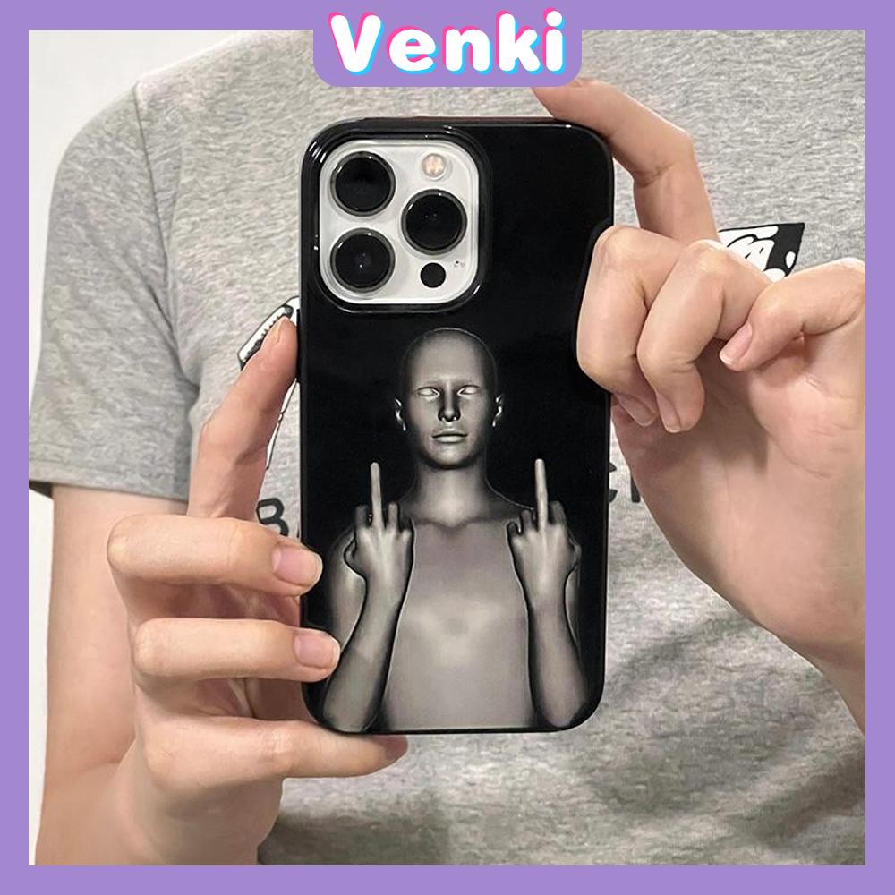 VENKI - Untuk iPhone 11 iPhone Case Hitam Glossy TPU Soft Case Shockproof Perlindungan Kamera Abstrak Lucu Gambar Kompatibel dengan iPhone 14 13 Pro max 12 Pro Max xr xs max 7 8Plus