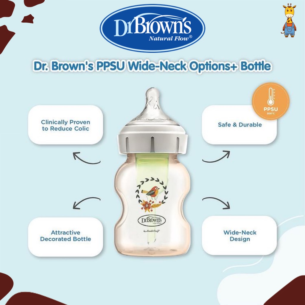 Dr. Brown's 5oz/9oz PPSU Wide Neck Options+ Deco / Botol Susu