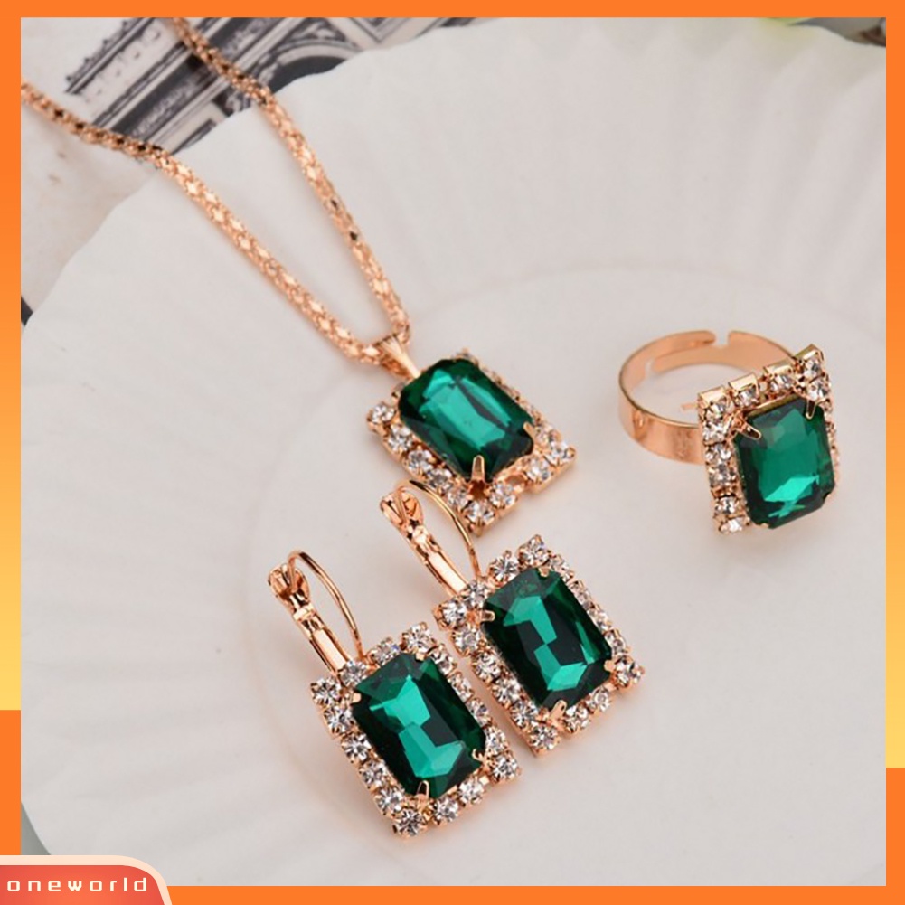 [ONE] Set Perhiasan Fashion Wanita Perjamuan Pesta Pernikahan Kalung Anting Cincin Jari