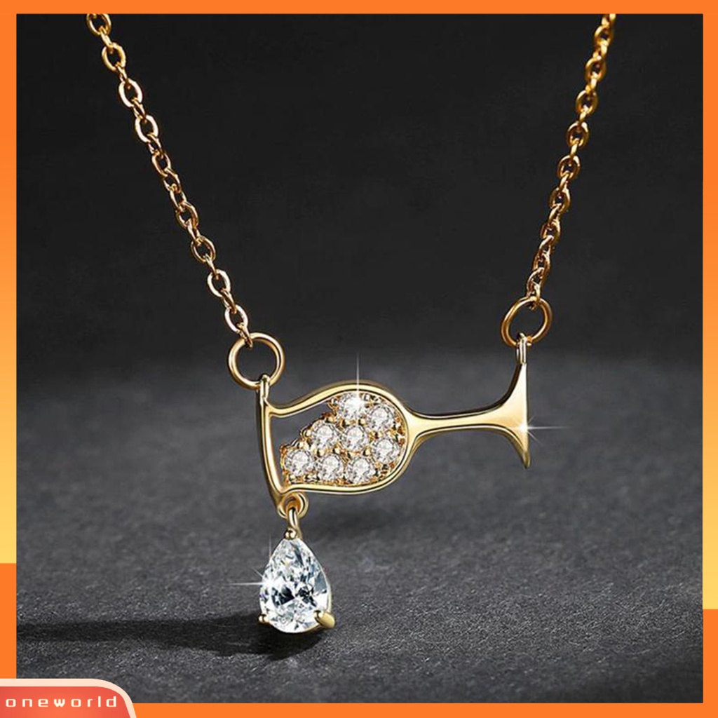 [ONE] Wanita Kalung Shiny Indah Elegan Menawan Mata-catching Alloy Gelas Anggur Berlian Imitasi Liontin Kalung Perlengkapan Pesta