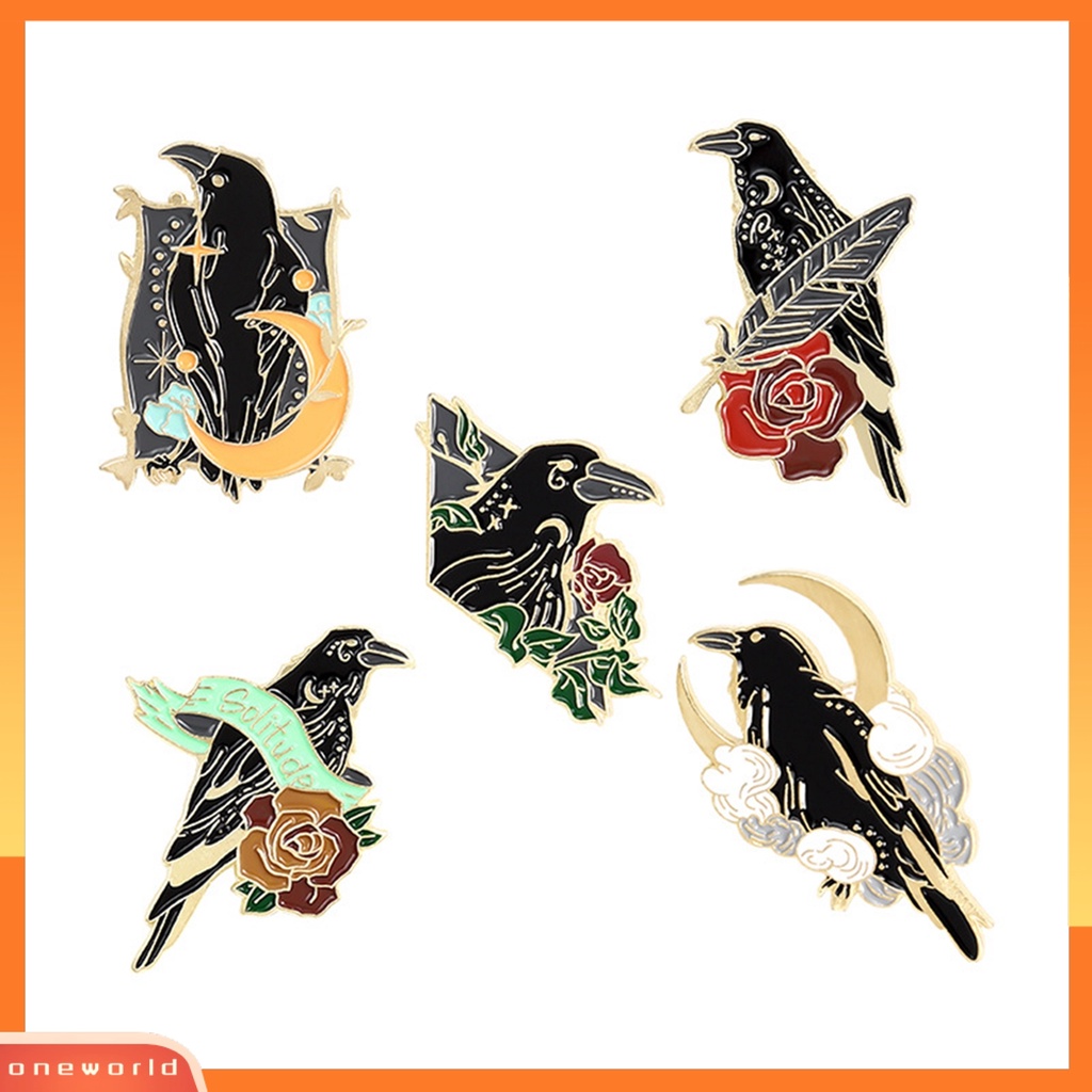 [ONE] Unisex Black Crow Bros Pin Mawar Bulan Kerah Tas Pakaian Aesthetic Lencana Klip