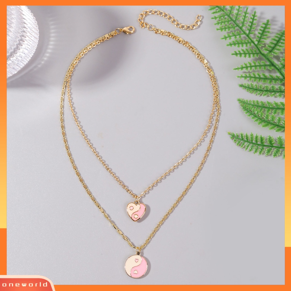 [ONE] Women Necklace Kalung Liontin Lapis Ganda Hati Warna Cerah Ringan Untuk Hadiah