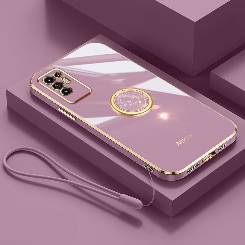 Andyh Casing Ponsel Silikon Ultra Tipis Untuk Infinix Tecno Pova 2le7 LE7n Deluxe Fall Protection Gold Band Dengan Cincin Jam Dan Lanyard Gratis