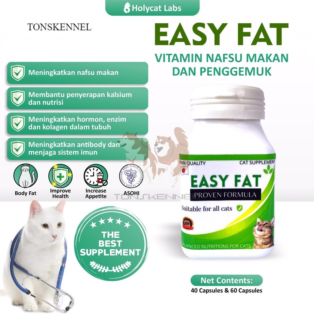 EASY FAT 50 KAPSUL - Vitamin Kucing Penggemuk Badan dan Penambah Nafsu Makan Cat Kitten Adult