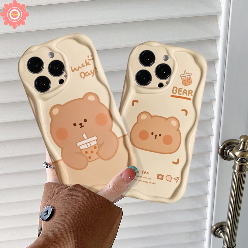 Kartun Milk Tea Bear Casing Lucu Untuk Redmi Note12 8 9 10s 11 11s 10 Pro Max 10Pro Redmi 10 A2 9C NFC 10C 10A A1 9T 9 9A POCO M3 Soft Tpu 3D Wavy Curved Edge Case Cover