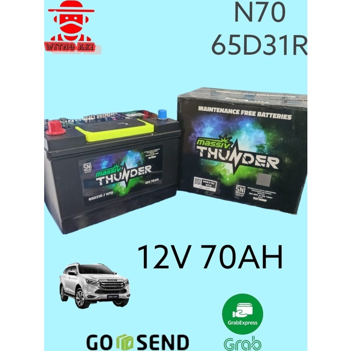 Massiv thunder aki accu mobil kering 65d31r n70 battery 12v 70ah