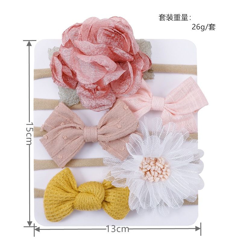 (Pimenova) bandana bayi set isi 5 baby headband bunga pita renda