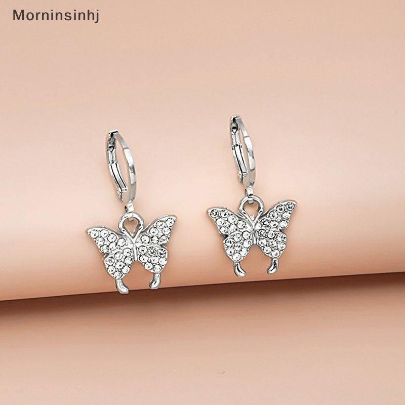 Mornin Fashion Wanita Kristal Hoop Butterfly Earrings Drop Menjuntai Anting Wanita Pesta Pernikahan Perhiasan Hadiah id