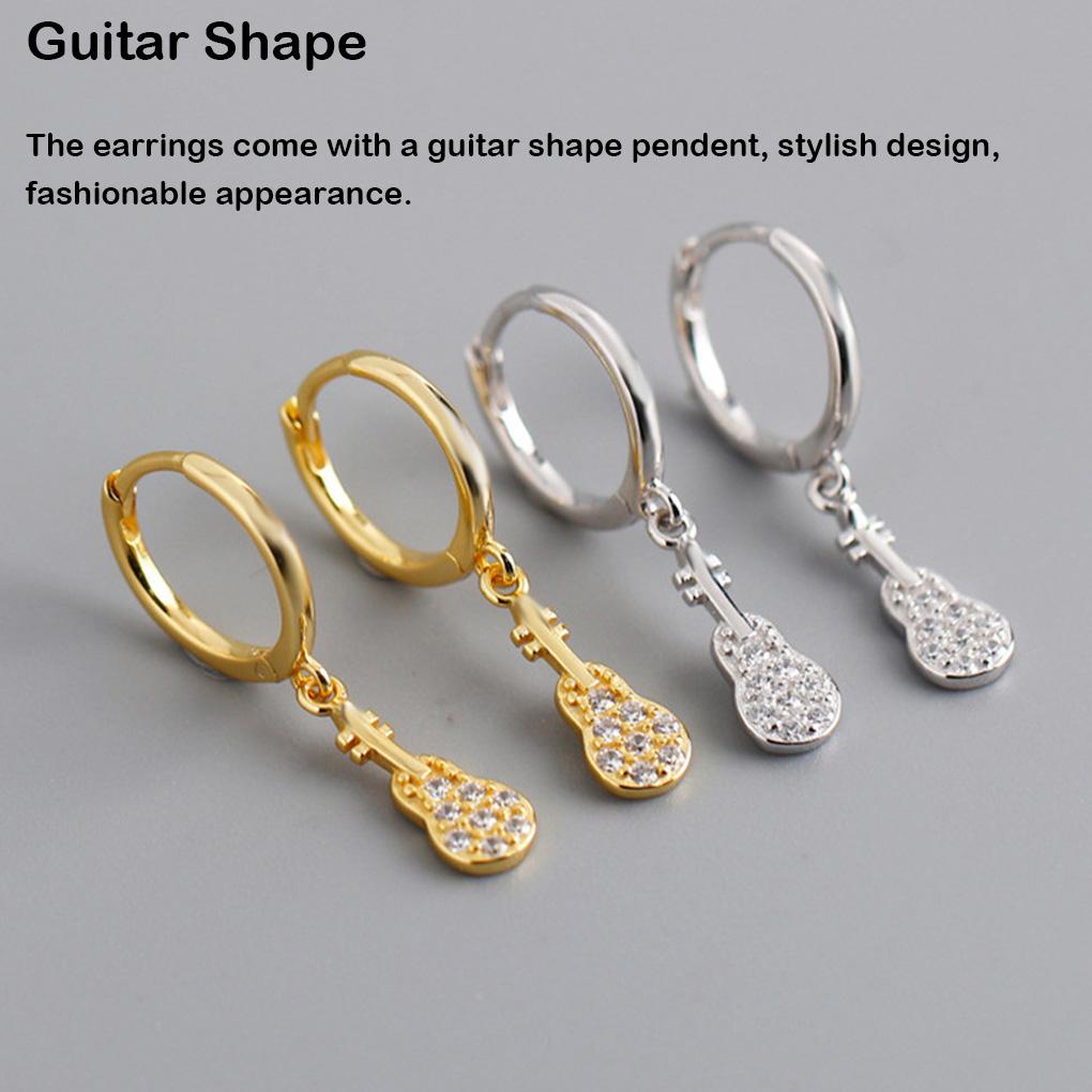 2buah Anting Bentuk Gitar Gaya Zirkon Gesper Earring Perhiasan Wanita Pria Statement Ear Clip Untuk Pesta Harian