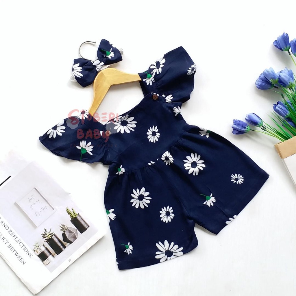 stoberi baby - BBB JUMPSUIT LAURA setelan anak perempuan jumper bayi motif bunga lucu free headband PART3