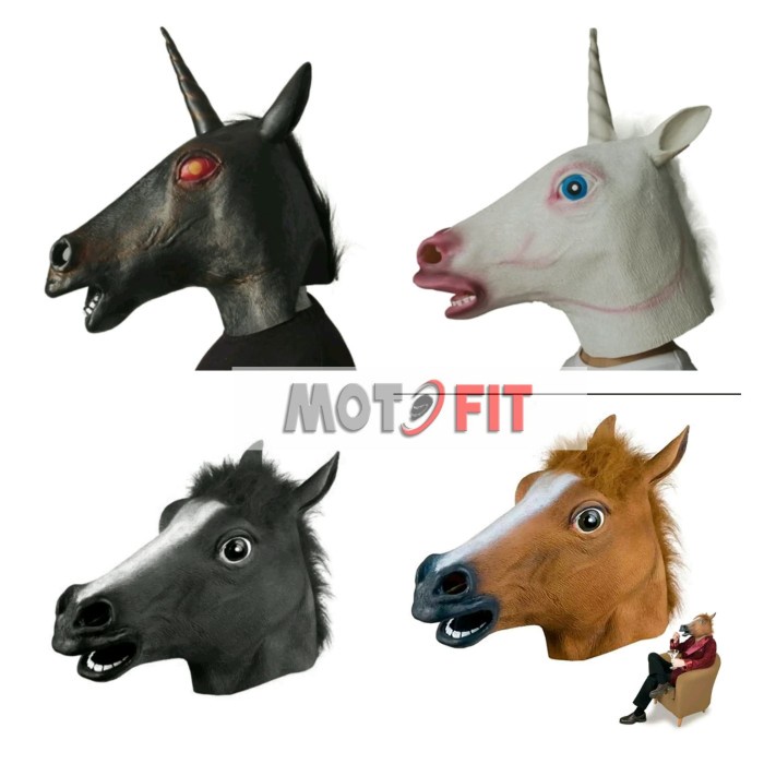Topeng kuda bahan latex Horse Mask party acara ultah pesta show - Hitam unicorn