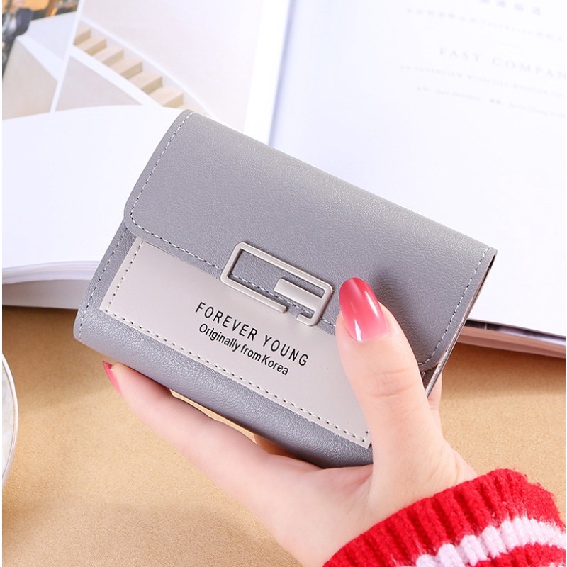 FINOM Alicia - Dompet Mini Lipat Wanita Motif Polos Trendi