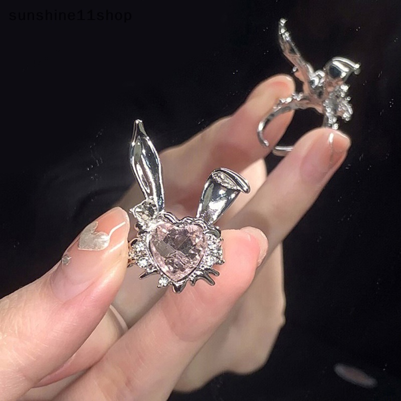 Sho Baru Indah Telinga Kelinci Adjustable Rings Bunny Zircon Perhiasan Pembukaan Cincin Untuk Gadis Pasangan Wanita Valene Hadiah Hari N