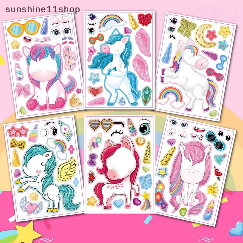 Sho 6 Pcs Kawaii Kartun Unicorn Anak DIY Sticker Pink Lucu Stiker Puzzle Stiker Perlengkapan Guru Sekolah Untuk Anak-Anak Gadis Hadiah N