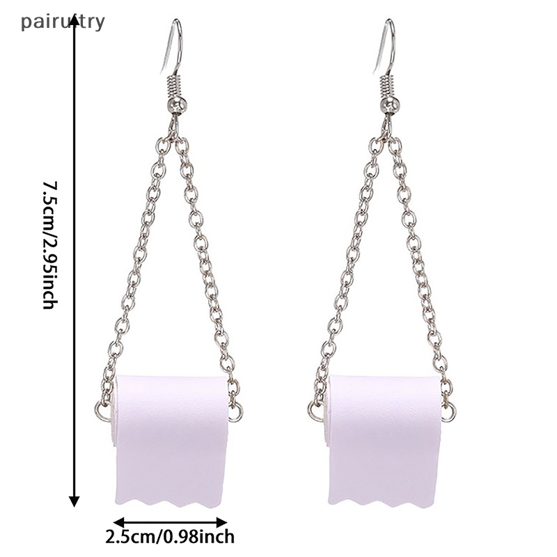 Prt 1pasang Fashion Roll Paper Drop Earrings Lucu Toilet Paper Earrings Wanita Gadis Perhiasan Kreatif Rantai Menjuntai Anting 3D Tissue PRT