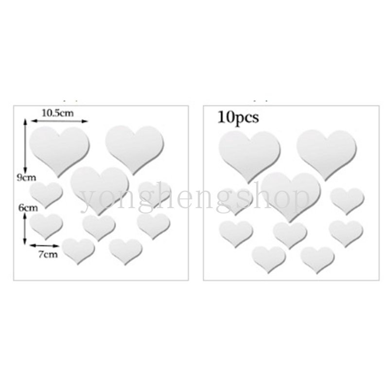 10pcs/set Cinta Hati Stiker Mural Decal Mirror-Surface Stiker Dinding DIY Dekoratif Stiker Akrilik Rumah Kamar Tidur Ruang Tamu Dekorasi Pesta Pernikahan Supply