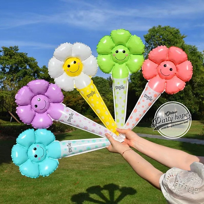 Balon tobgkat Bunga Matahari / Balon Foil pentung Stick Bunga Matahari