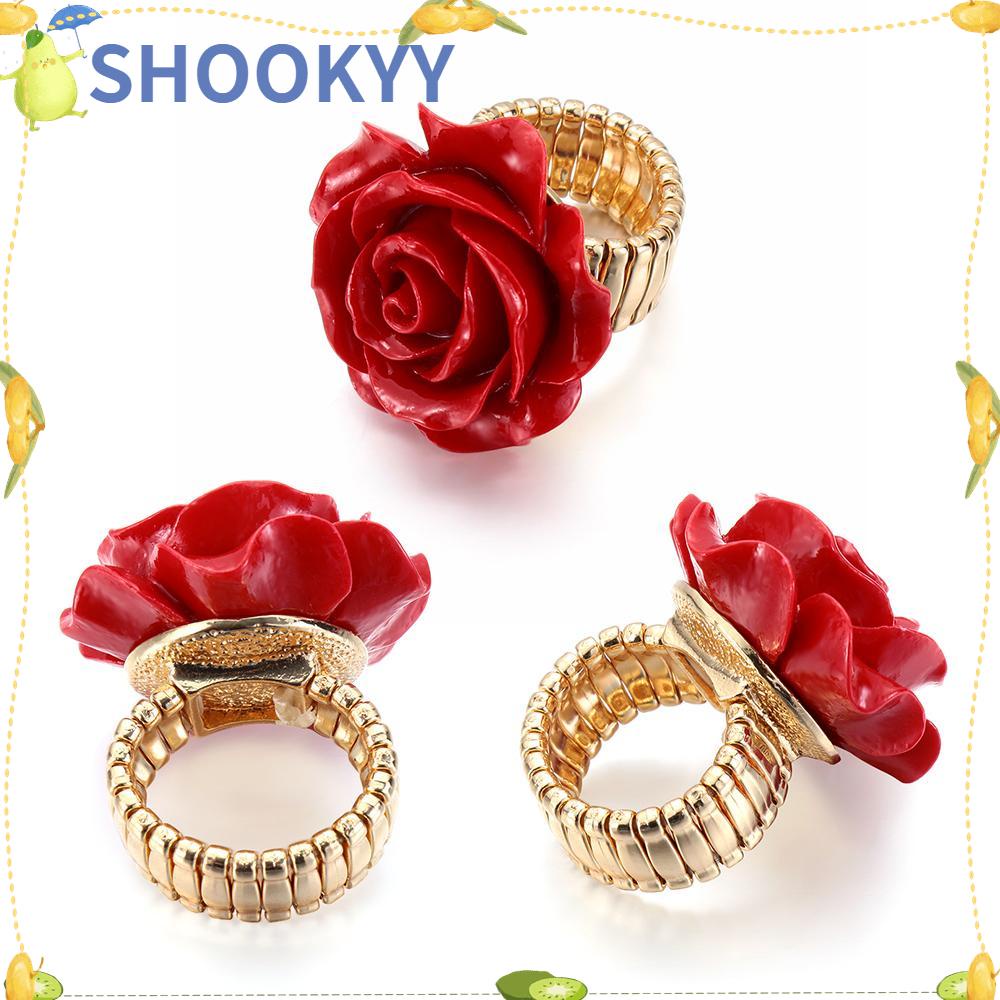 Chookyy Rose Cincin Wanita Bunga Floral Fashion Adjustable Statement