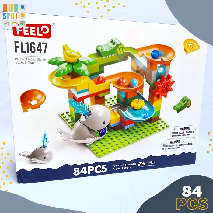 Feelo 84 pcs Building block whale slideway - building block big size - marble run