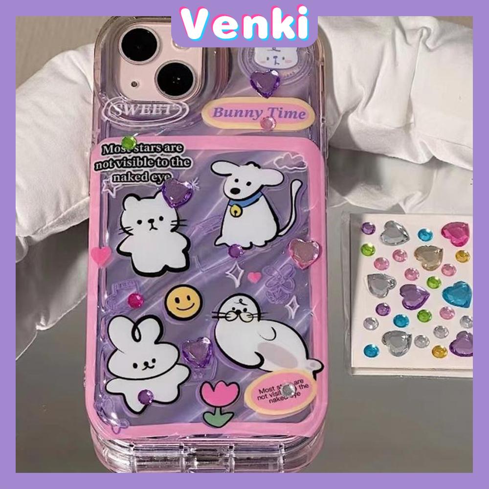 VENKI - Untuk iPhone 11 iPhone Case Laser Reflektif Bening Phone Case TPU Soft Shockproof Airbag Phone Case Hewan Kartun Lucu Kompatibel dengan iPhone 14 13 Pro Max 12 Pro Max XR XS