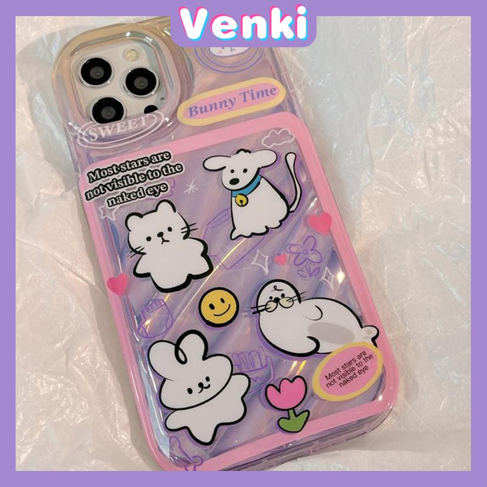 VENKI - Untuk iPhone 11 iPhone Case Laser Reflektif Bening Phone Case TPU Soft Shockproof Airbag Phone Case Hewan Kartun Lucu Kompatibel dengan iPhone 14 13 Pro Max 12 Pro Max XR XS