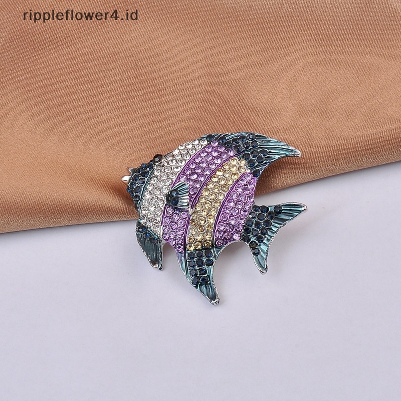 {rippleflower4.id} Fashion Berlian Imitasi Emas Colorfish Bros Vintage Pernikahan Jilbab Syal Sweater Setelan Pin Up Gesper Femininos Bros Pasangan Kerah Perhiasan Pin~