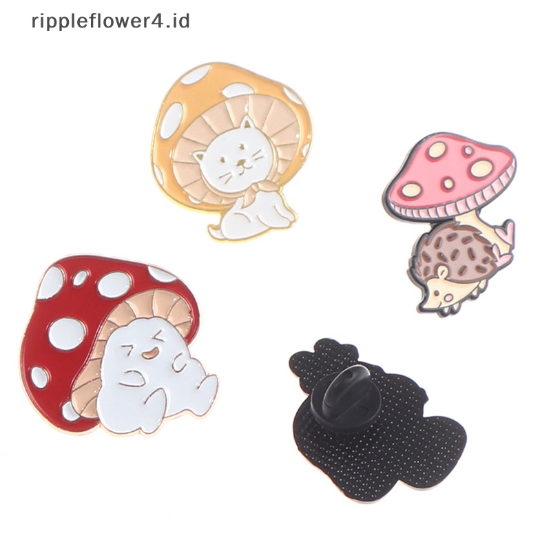 {rippleflower4.id} Kartun Lucu Jamur Enamel Pin Custom Lucu Gitar Kodok Landak Bros~