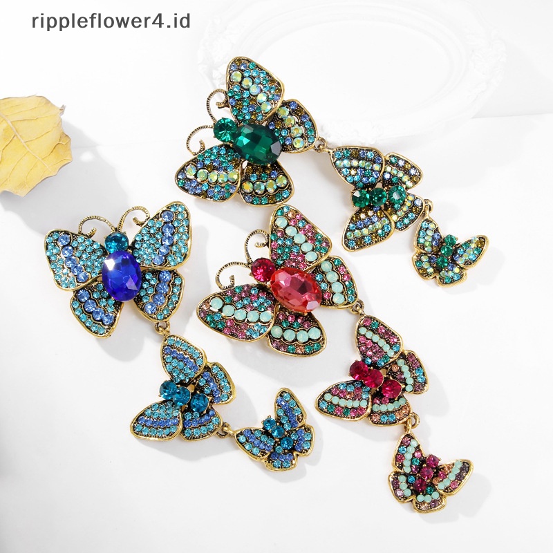 {rippleflower4.id} Fashion Berlian Imitasi Tiga Kupu-Kupu Bros Pin Untuk Wanita Pakaian Mantel Perhiasan Aksesoris Pesta~