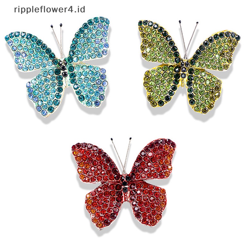 {rippleflower4.id} Wanita Berlian Imitasi Kupu-Kupu Serangga Bros Pin Vintage Kristal Bros Untuk Lady Perhiasan Pakaian Lencana~